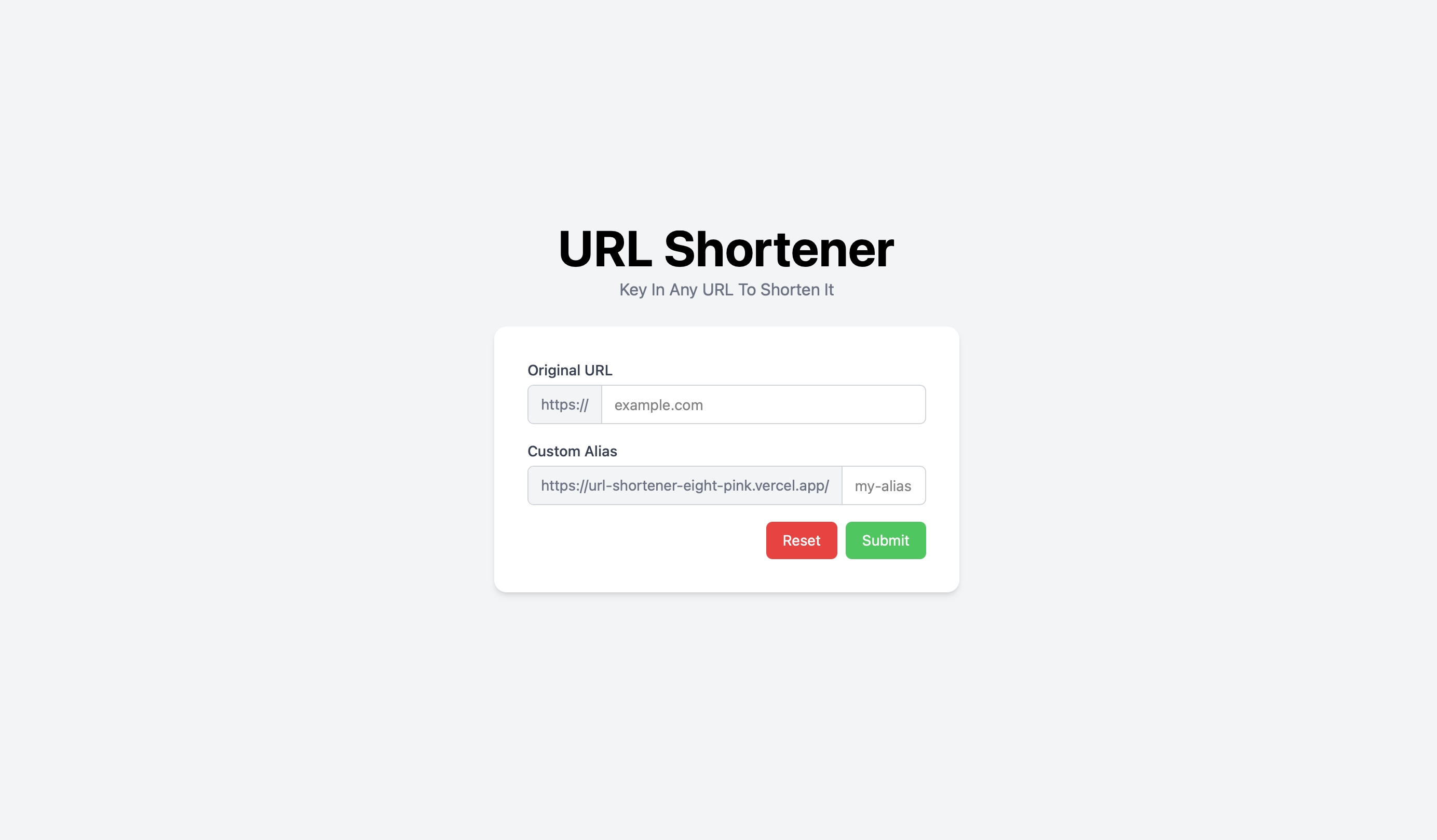 URL Shortener project screenshot